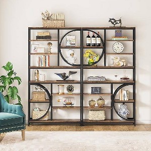 LITTLE TREE 76.77" Tall 8 Tier Etagere Bookcase with Open Shelf Brown - 1 of 4