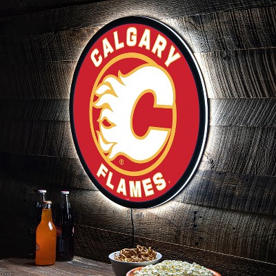Evergreen Ultra-Thin Edgelight LED Wall Decor, Round, Calgary Flames- 23 x 23 Inches Made In USA