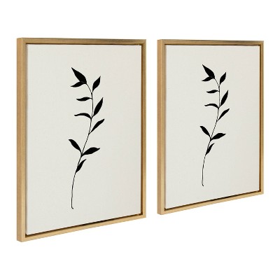 Minimalist Botanical Black and White Canvas Art Set with Gold Frame