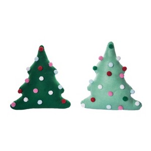 Transpac Fabric Tree Decor Set of 2 with Pom Poms Decorative Objects for Christmas Indoor Tabletop Holiday Gifts - 1 of 1