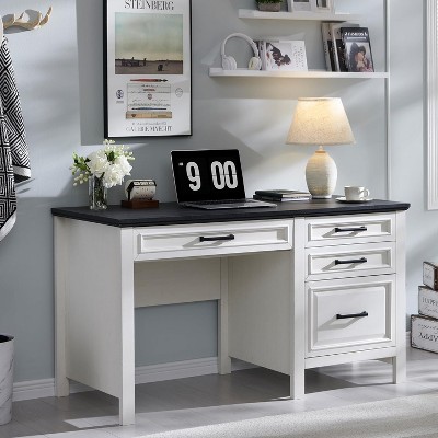 53" Farmhouse Home Office Desk, Writing Desks with File Cabinet & Drawer