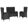 vidaXL Black Poly Rattan 3-Piece Patio Dining Set with Reclining Chairs & Cushions - Elegant Outdoor Furniture for Deck - 3 of 4