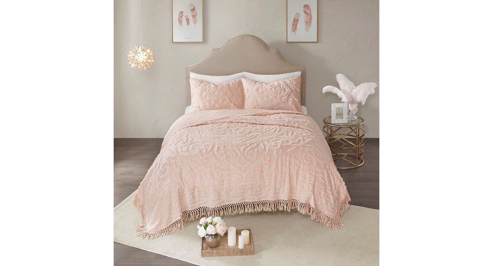 NicBex 3 Pcs Tufted Cotton Comforter Set Boho Bedding Set Chenille Medallion Fringe Coverlet Quilt Set, Machine Washable