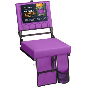 Folding Reclining Stadium Seat with Multiple Pockets, Anti-Slip Bottom, Bleacher Hooks, Adjustable Height - 1 of 4