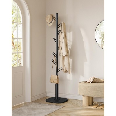 SONGMICS HOME Tree-Shaped Coat Rack, Coat Rack Freestanding, Coat Rack Stand with 8 Sturdy Hooks, with Curved Edges, 69 Inches Tall, Ink Black