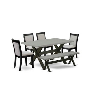 HomeStock 6-Piece Rectangle Natural Oak Finish Solid Wood Top Dining Table with 1-Bench, 4 Upholstered-Chairs - 1 of 4
