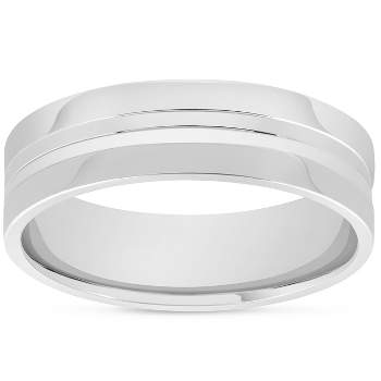 Pompeii3 Mens 10k White Gold 6mm Band High Polished Concave Groove Accent Wedding Ring
