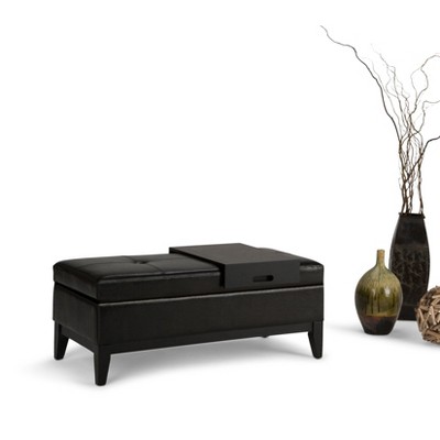 NicBex 42.3" Storage Bench Rectangle Ottoman with Storage Faux Leather Serving Tray Bench for Bedroom, Entryway