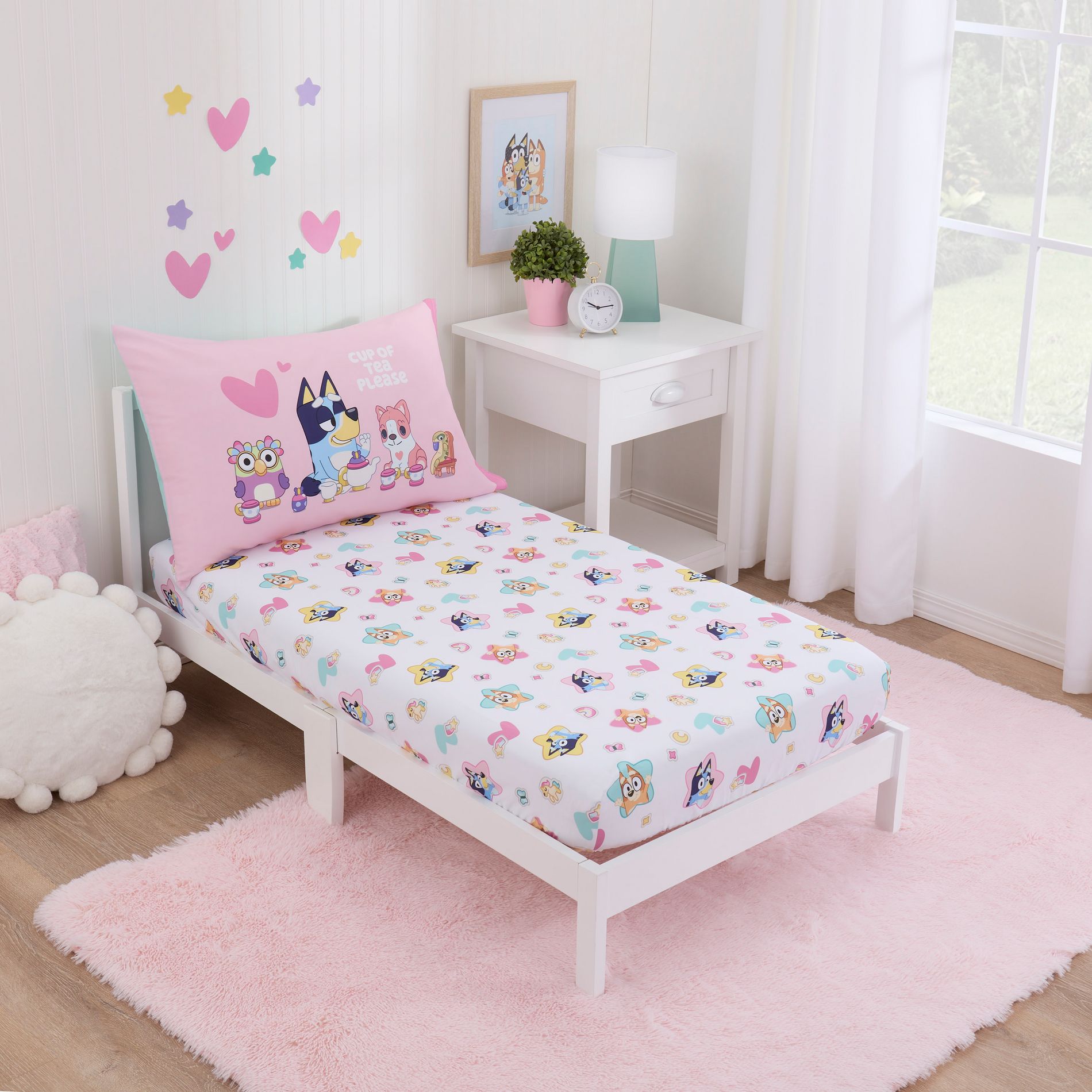 NoJo Bluey Best Day Ever 2 Piece Toddler Sheet Set, Pink & Aqua