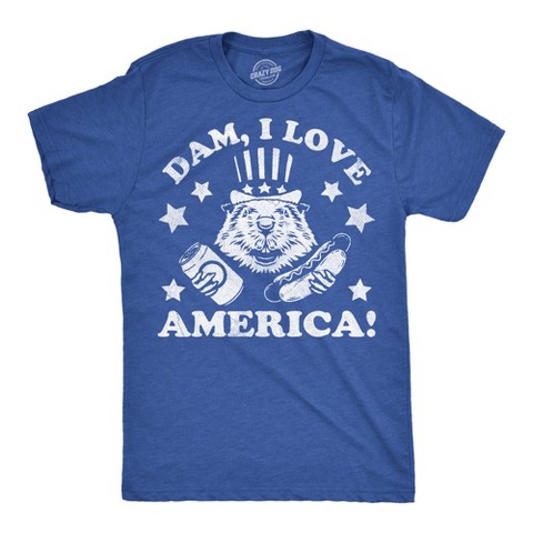 Мужские футболки Crazy Dog T-Shirts, Inc. Mens Funny T Shirts Dam I Love America Sarcastic Beaver Graphic Novelty Fourth Of July Tee for Men - Crazy Dog Men's T Shirt For Fourth Of July S