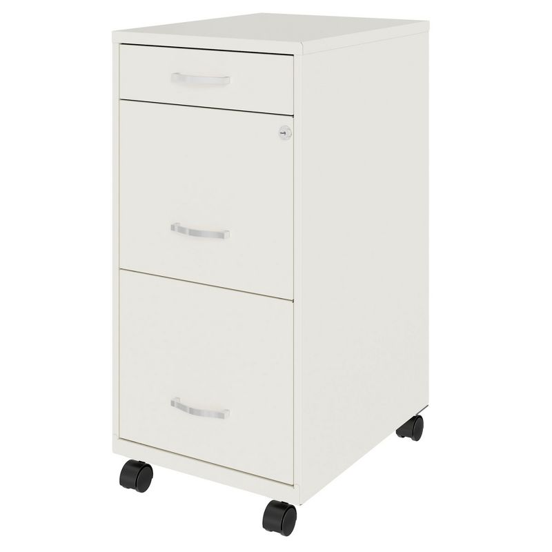 Space Solutions 18 Inch Wide Metal Mobile Organizer File Cabinet for Office Supplies and Hanging File Folders w/ Pencil Drawer & 3 File Drawers, White, 2 of 7