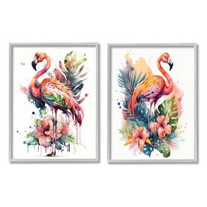 Stupell Industries Modern Tropical Flamingos Black Framed Giclee Art (Set of 2) - 1 of 4