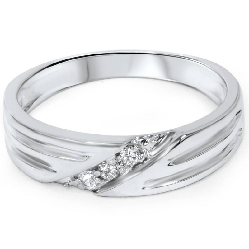 Pompeii3 Mens Real Diamond 14k White Gold Wedding Ring Band New, 4 of 6