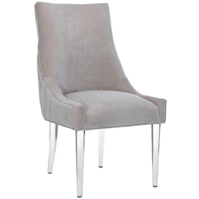 Transitional Pale Taupe Velvet Side Chair with Acrylic Legs