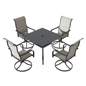 CLIHOME 5-Piece Patio Dining Set,Square Table built-in Umbrella Hole & 360° Swivel Chairs Outdoor Set - 1 of 4