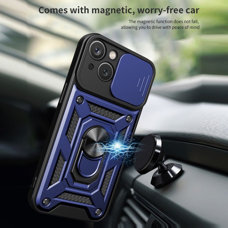 Kickstand Ring Holder with Slide Camera Cover TPU Magnetic Car Mount for APPLE IPHONE 14, 2 of 5