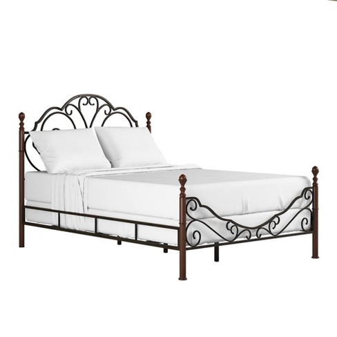 Metal Bed with Scroll Headboard, Dark Bronze - King