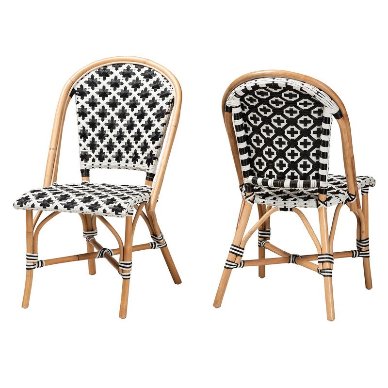 bali & pari Ambre Modern French Black and White Weaving Natural Rattan 2-Piece Bistro Chair Set, 2 of 9