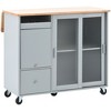 PAGED Dining Room Cabinet with Drop Leaf, LED Light Kitchen Cart on Wheels with 2 Fluted Glass Doors and 1 Flip Cabinet Door - 4 of 4