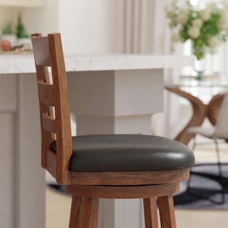 Emma and Oliver Classic Wooden Ladderback Dining Stool with Padded Swivel Seat, 5 of 12