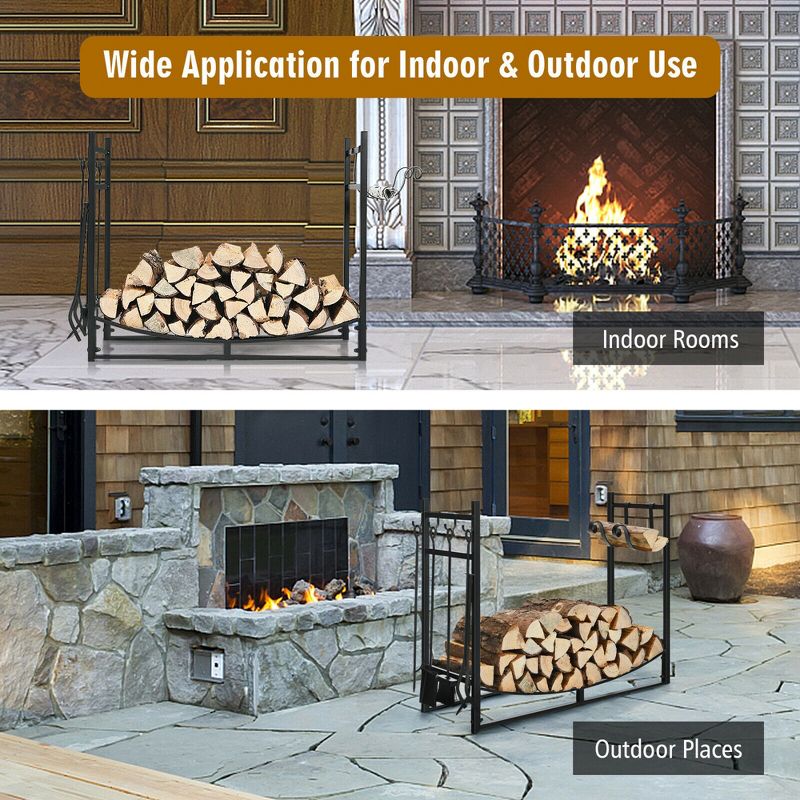 Costway 36'' Fireplace Log Rack W/ 4 Tool Set Kindling Holders for Indoor Outdoor, 5 of 11