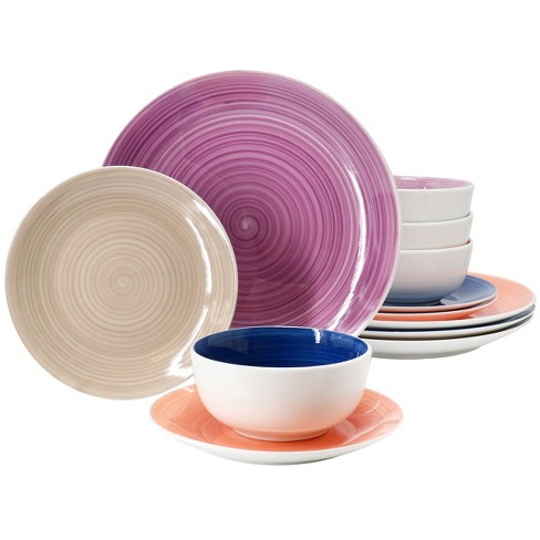 Hometrends 12 Piece Fine Ceramic Swirl Dinnerware Set In Multi Target