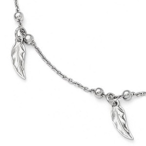 Black Bow Jewelry Sterling Silver Dangling Feather and Bead Anklet, 9-10 Inch - 1 of 4