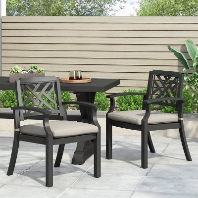 Waterford Black Aluminum Dining Chairs with Light Beige Cushions