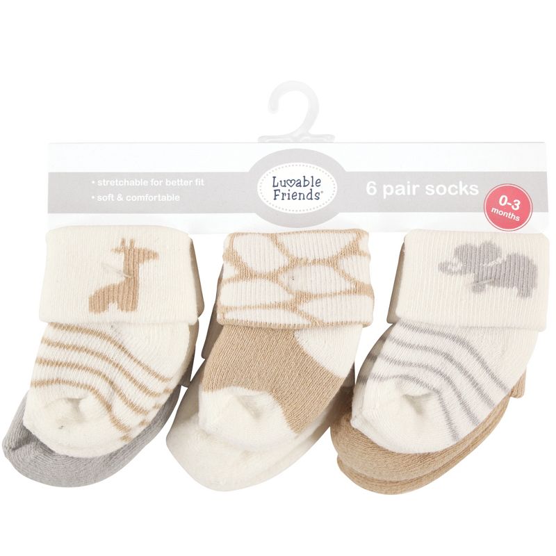 Luvable Friends Baby Unisex Newborn and Baby Socks Set, Safari, 0-3 Months, 3 of 4
