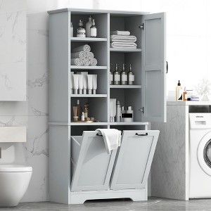 TIRAMISUBEST Bathroom Storage Cabinet with 1 Door and Tilt-Out Laundry Hamper, Freestanding Bathroom Tall Cabinet with Adjustable Shelf - 1 of 4