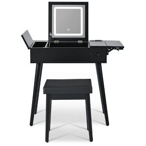 Infurnic Makeup Vanity Tables Set with Mirror and Light, with Charging Station, Drawers and Stool, for Bedroom, Black, 27.95"*15.83"*44.69" - 1 of 4