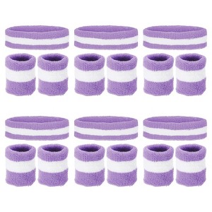 Unique Bargains Terry Cloth Sports Athletic Gym Working Out Headband Wristband Sweatband 6 Sets - 1 of 4