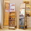 Fredees 360° Swivel LED Jewelry Cabinet, Lockable Wavy Mirror Organizer with Rear Shelves and Makeup Tray,White - 3 of 4