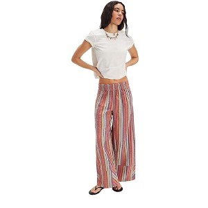 Women's Pants Multicolor Striped Wide Leg Pants Elastic Waist Boho Casual Trousers - 1 of 3