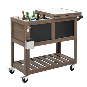 Karl Home 80QT Gray Brown Woodgrain Patio Cooler Cart with Chalkboard Panel - 1 of 4