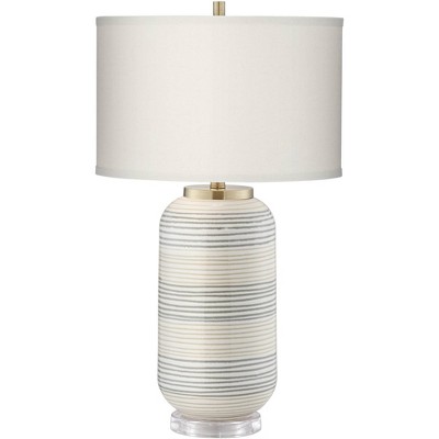 Pacific Coast Lighting Striped Adler 28" Tall Cylinder Traditional Table Lamp Multi-Color Ceramic Single White Shade Living Room Bedroom Bedside House