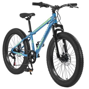 SEVOBAL Bicycles 24 Inch Fat Tire Mountain Bike Full Shimano 7 Speed Dual Disc Brakes Front Suspension, Blue, 67"*25"*40" - 1 of 4
