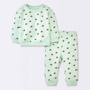 Baby 2pc Christmas Holiday Red Truck Fleece Sweatshirt and Jogger Pants Set - Cloud Island™ Mint Green - 1 of 4