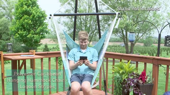 Sunnydaze Polyester Rope Hanging Caribbean-Style Hammock Chair Swing for Patio, Porch, or Yard - Lagoon Stripes, 2 of 11, play video