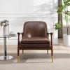 29.2'' Cognac Faux Leather Mid-Century Accent Chair with Cushioned Seat, Solid Wood Frame and Brass-Tipped Legs - 4 of 4