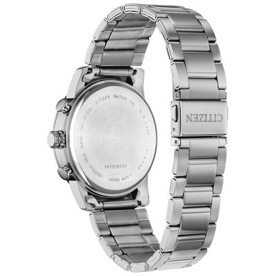 Citizen Quartz Silver-Tone Stainless Steel Chronograph Watch with Blue Dial