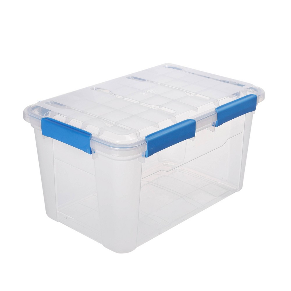Ezy Storage 52.8qt IP67 Waterproof Storage Box: Clear Stackable Airtight Utility Bin with Latches for Documents & Tools.  ( 6 pieces) 