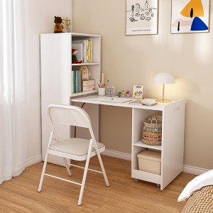 KTMBDW Stretchable Desk, Modern Office Desk with Storage Shelves and Mobile wheels, Foldable Desk for Bedroom, Living room and Offices - 1 of 4