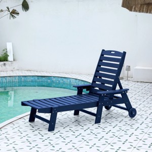 Patio Recliner,Wood Texture Outdoor Chaise Lounge With Wheels And Cup Holder,Outdoor Lounge Chair,Patio Recliner For Poolside,Deck-Cuddlewood - 1 of 4