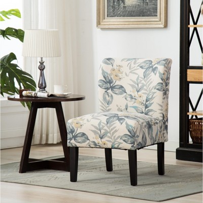 TOAOTBNBO Ergonomic Design Accent Chair with Solid Wooden Legs, Upholstered Armless chair with Soft Cushion Wide Lounge Chair for Balcony, Blue