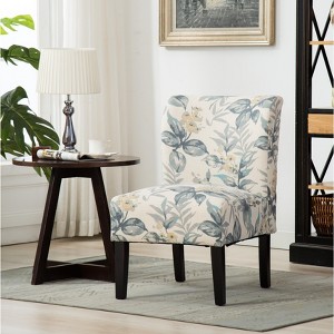 TOAOTBNBO Ergonomic Design Accent Chair with Solid Wooden Legs, Upholstered Armless chair with Soft Cushion Wide Lounge Chair for Balcony, Blue - 1 of 4