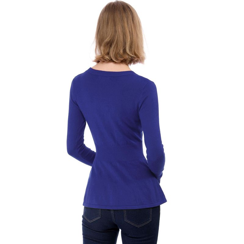 Allegra K Women's Slim Fit V-Neck Long Sleeve Ribbed Knitted Peplum Top, 6 of 8