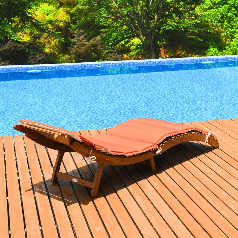 Costway 2 PCS Folding Wooden Outdoor Lounge Chair Chaise Red/White Cushion Pad Pool Deck, 4 of 11