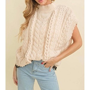 Women's Cable Kit Contrast Stitch Sweater - Cloud Ten - 1 of 4