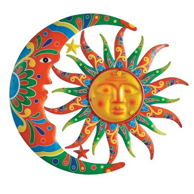 Collections Etc Vibrant Colorful Sun and Moon Metal Outdoor Wall Art Orange